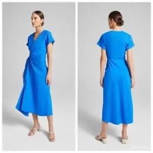 Calvin Klein Blue Asymmetrical Wrap Midi Dress